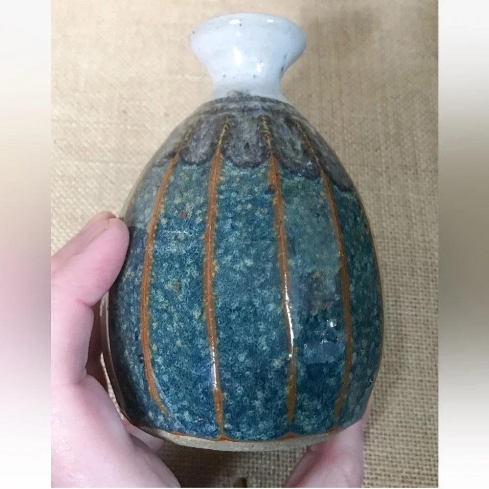 Stony Blue Gray Speckled Bud Vase 5 1/4 Inch Art Pottery Coastal Earthy Boho